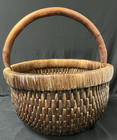 Handmade Willow Basket  Probably Vintage  Brown  Solid Wood Handle  14  Tall