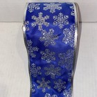 Christmas Wired Ribbon Royal Blue Silver Glittery Snowflakes 3 5    X 35   