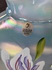 Signed Fenton Hand Painted Feather Vase Blue Opalescent 