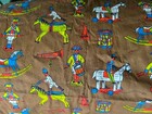 Vtg Mid Century Toy Soldier Fabric Cotton 3 Yards Brown Rocking Horse Drum Bugle