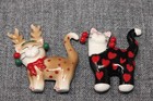 Pair Amy Lacombe Ceramic Kitty Cat Brooches Pins Heart Cat Reindeer  2 25  As Is