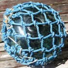 Japanese Glass Fishing Float Xl 10  Dark Green In Blue Net Dramatic  Usa Bz 23t