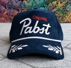 Pabst Blue Ribbon Original Beer Corduroy Trucker Rope Snapback Hat - Navy Blue 