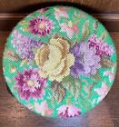 Antique Victorian Brass Foot Stool Ottoman Floral Needlepoint Tapestry 7 5 x9 5 