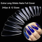 240pc Long Stiletto Nail Tips Xl Clear Acrylic False Nails Pointy Stiletto Ar   