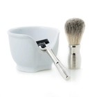 Chrome Razor   Badger Brush Shaving Set With Porcelain Bowl