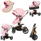2 In 1 Convertible Baby Stroller Bassinet 360   Rotatable One-click Folding Pink