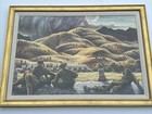 Antique Painting Military Illustration Addison Shooting Range American Wpa Style