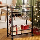 Bar Cart With Wine Rack  Serving Cart For Home  Microwave Cart  Drink Black