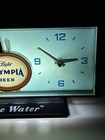 Vtg 1960s Olympia Beer Good Luck Horseshoe Waterfall Motion Lighted Clock Sign