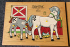 Vintage Fisher Price Wooden Peg Puzzles - Lot Of 3 Dog  511 Bus  515 Horse  512