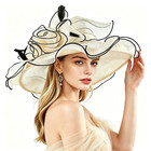 Women s Sun Cap Tea Party Kentucky Derby Church Hat Wedding Feather Organza Cap