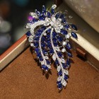 18k Silver   plated Feather Brooch  Sapphire Zircon Inlaid Luxury Party Lapel Pin