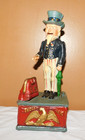 Vintage Repro Cast Iron Uncle Sam U s a  Mechanical Coin Bank