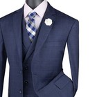 Vinci Men s Navy Blue Glen Plaid 3 Piece 2 Button Classic Fit Suit - New