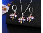 2 Pc 925 Sterling Silver Flower Design Set Necklace Earrings Colorful Zircon