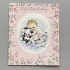 Vtg 1946 Gibson Pink Roses Panda 3d Pillow Girl Babys 1st Birthday Greeting Card