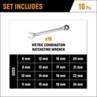 Metric 72-tooth Combination Ratcheting Wrench Tool Set  16-piece 