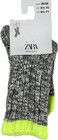 Zara Kids Grey Yellow Crew Cotton Cushion Chunky Cable Knit Cozy Socks Sz 9 5-11