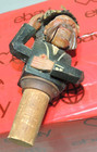 Vtg Carved Wood Wine Bottle Topper Stopper Mechanical Moving Arms   Hat Off   On