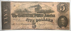1864  5 Csa Confederate States Of America Currency Note Richmond Fancy Reverse  