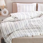   100  Cotton Duvet Cover Set  Striped With Stitch Pattern Twin  68 x90   Hiera