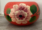 Vintage Red Orange Floral Mexico Folk Art Terracotta Clay Pot Planter Signed