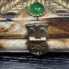 Vintage Bone And Brass Square Trinket Box Adorned With Gemstones  Velvet Lined