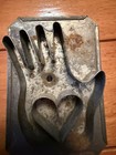 Antique Heart In Hand Soldered Tin Cookie Cutter With Handle Penn Dutch Style