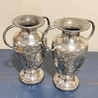 Set Silver-plated Vases Antique Made In England 5358 Floral Engraved By Falcon