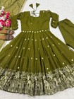 Heavy Crunchy Silk Green Beautiful Gown Bottom With Dupatta For Wedding Wear