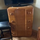 Art Deco Antique Bedroom Set Wood Vanity Table Mirror Chest 8 Drawers Brown