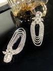 Silver Rhinestone Flower Tassel Dangle Earrings One Size