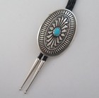 Radiant Sterling Silver   Turquoise Quality Southwestern Concho Bolo Tie