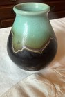 Vintage Art Studio Pottery Vase Brown Drip   Turquoise Glaze