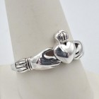 Rj Signed 925 Sterling Silver Polished Irish Claddagh Promise Ring Size 10