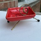 Vintage Atomic Mid Century Modern Red Diamond  Ashtray Coil Tripod Legs Mcm 60s
