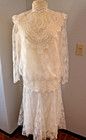 Vintage Women   s White Lace Wedding Dress Set  Blouse Skirt Long Drop Waist 80s