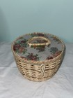 Sewing Basket Wicker Mcm Box Woven Floral Fabric Design Japan Vintage 1960   s