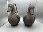 Pair Of Vintage Chinese Bronze Duck Form Ewers Teapots With Gilt Decoration