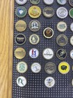 Vtg Wooden Emboss Framed Lot Of 92 Logo Golf Course Ball Marker Pin Peg Display
