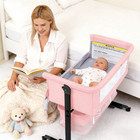 3 In 1 Baby Bassinet Bedside Sleeper With Wheels Adjustable Height Mesh