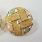 Vintage Gold Toned Enamel Earrings Circle Round 80s 90s Retro