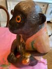 Antique Monkey With Glass Eyes Holding Fruit Figure Very Rare Beautiful Vintage
