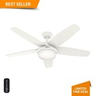 Hunter Fan 52 Inch Matte White Indoor Ceiling Fan With Led Light And Remote