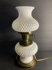 Hobnail White Milk Glass Hurricane Table Lamp Electric Key Turn Vintage 13 5   