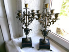 French Pair Of 18-19th Century Antique Candle Holder Bronze Marbel Alabaster