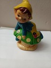 Pixie Elf 1960s Vintage  Ceramic Figurine Leaning On Mushrooms Japan