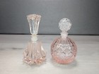 Vintage Art Deco Pink Cut Glass Crystal Perfume Bottles W  Glass Stoppers Czech