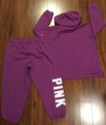 New Victoria   s Secret Pink Hoodie Pull Over  joggers Xxl 2pc Fleece Set Logo
